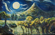 Surrealist NZ art oil painting. Toka Toka Moon, Northland NZ
